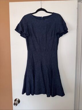 Banana Republic Linen Classic Navy Pinstripe Fit & Flare Mini Dress